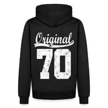 Original of 70 - Men’s Premium Organic Hoodie - black - Back - Nico (187cm)