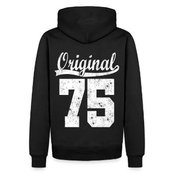 Born 75 Birthday Shirt - Men’s Premium Organic Hoodie - black - Back - Nico (187cm)