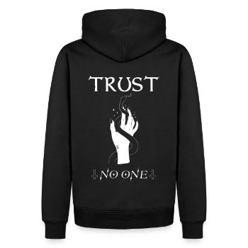 Trust no one Tattoo Ink. Design - Männer Premium Bio Hoodie - Schwarz - Hinten - Nico (187cm)