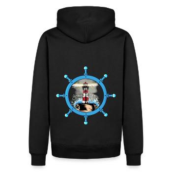 Volant maritime Phare Côte Tempête Ahoy - Sweat à capuche Premium bio Homme - noir - Dos - Nico (187cm)