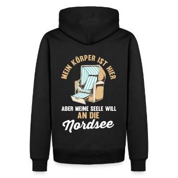 Meine Seele will an die Nordsee - Männer Premium Bio Hoodie - Schwarz - Hinten - Nico (187cm)