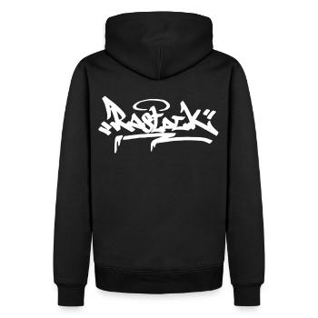 Rostock City Graffiti Street Art HandStyle Deutsch - Männer Premium Bio Hoodie - Schwarz - Hinten - Nico (187cm)