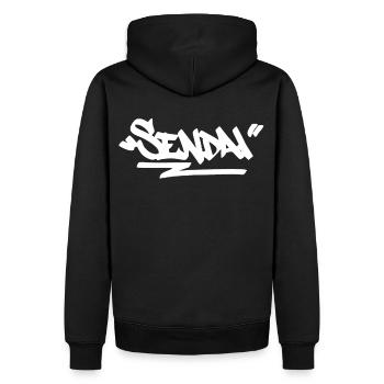 Sendai City Graffiti Street Art HandStyle Japan Hi - Männer Premium Bio Hoodie - Schwarz - Hinten - Nico (187cm)