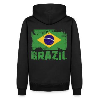 Brasilienflagge Vintage Distressed Brazilian Grung - Männer Premium Bio Hoodie - Schwarz - Hinten - Nico (187cm)