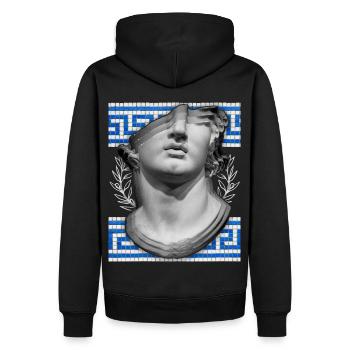 Griechenland, antike Skulptur, Mäandermuster - Männer Premium Bio Hoodie - Schwarz - Hinten - Nico (187cm)