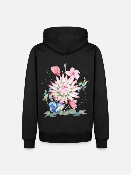 Protea-Aquarell, Protea-Illustration - Männer Premium Bio Hoodie - Schwarz