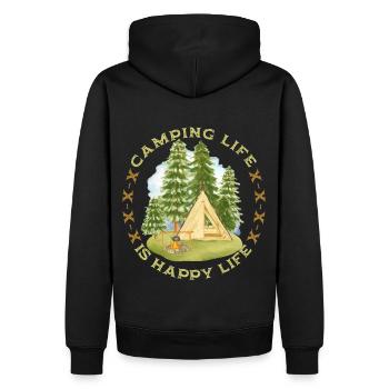 Camping, Camping-Life, Zelten, lustiger Spruch - Männer Premium Bio Hoodie - Schwarz - Hinten - Nico (187cm)