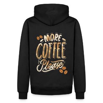 More-Coffee-Please, lustiger Kaffeetrinker Spruch - Männer Premium Bio Hoodie - Schwarz - Hinten - Nico (187cm)