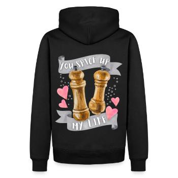 Liebe-Love, lustiger Spruch, Salz-und-Pfeffer - Männer Premium Bio Hoodie - Schwarz - Hinten - Nico (187cm)