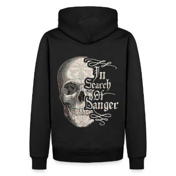 Crâne vintage, Crâne, Dicton drôle, Danger - Sweat à capuche Premium bio Homme - noir - Dos - Nico (187cm)