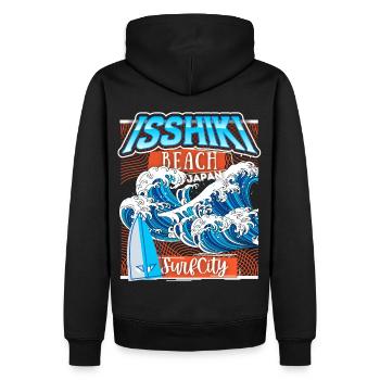 Japan, Isshiki Beach, Surfing Hokusai-Welle - Männer Premium Bio Hoodie - Schwarz - Hinten - Nico (187cm)