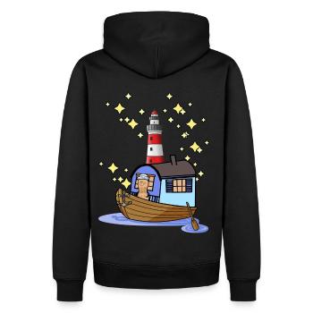 Peanut Sailor Boat Lighthouse Voyage d’aventure - Sweat à capuche Premium bio Homme - noir - Dos - Nico (187cm)