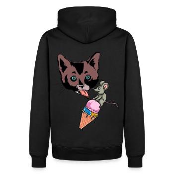 Sommerzeit Katze Maus Eiskrem naschen lecken Kind - Männer Premium Bio Hoodie - Schwarz - Hinten - Nico (187cm)