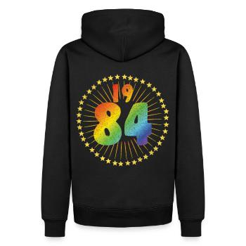 Rétro LGBT anniversaire 1984 - Sweat à capuche Premium bio Homme - noir - Dos - Nico (187cm)
