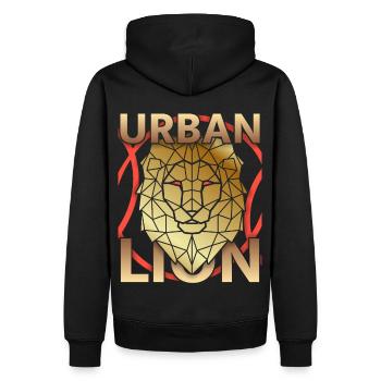 Drôle de Lion, Lion urbain, Lion d’or - Sweat à capuche Premium bio Homme - noir - Dos - Nico (187cm)