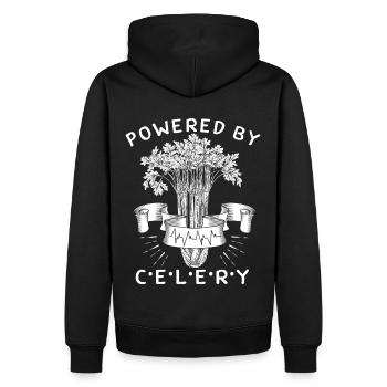Sellerie, Powered-By-Celery, lustiger Spruch - Männer Premium Bio Hoodie - Schwarz - Hinten - Nico (187cm)