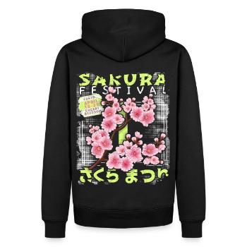 Fleur de cerisier japonais, Festival des fleurs de cerisier de Sakura - Sweat à capuche Premium bio Homme - noir - Dos - Nico (187cm)