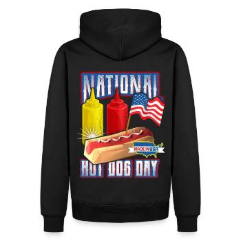 Hot Dog Saying, Journée nationale du hot-dog - Sweat à capuche Premium bio Homme - noir - Dos - Nico (187cm)