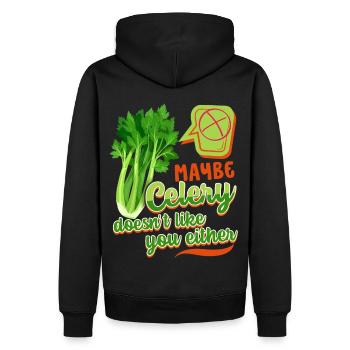 Sellerie, lustiger Spruch, Celery-Doesn't-Like-You - Männer Premium Bio Hoodie - Schwarz - Hinten - Nico (187cm)