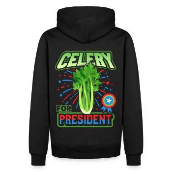 Sellerie, lustiger Spruch, Celery-For-President - Männer Premium Bio Hoodie - Schwarz - Hinten - Nico (187cm)