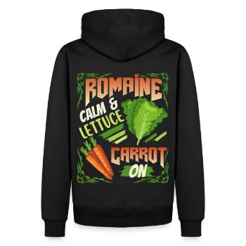 Salade, salade Romana, carottes, dicton drôle - Sweat à capuche Premium bio Homme - noir - Dos - Nico (187cm)