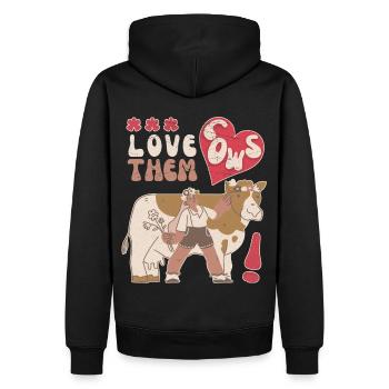 Kuh, Kühe, Love-Cows, lustiger Spruch - Männer Premium Bio Hoodie - Schwarz - Hinten - Nico (187cm)