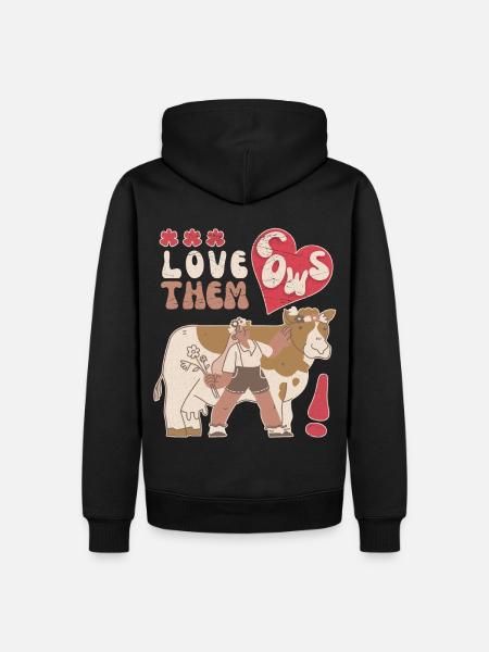 Kuh, Kühe, Love-Cows, lustiger Spruch - Männer Premium Bio Hoodie - Schwarz