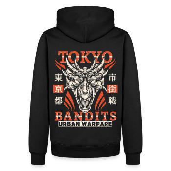 Tokyo, Tokio Japan, Drachen-Motiv, Vintage-Design - Männer Premium Bio Hoodie - Schwarz - Hinten - Nico (187cm)