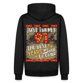 91. Geburtstag 91 Jahre alt Vintage-Design, Spruch - Männer Premium Bio Hoodie - Schwarz - Hinten - Nico (187cm)