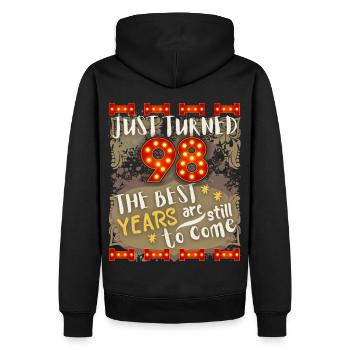 98. Geburtstag 98 Jahre alt Vintage-Design, Spruch - Männer Premium Bio Hoodie - Schwarz - Hinten - Nico (187cm)