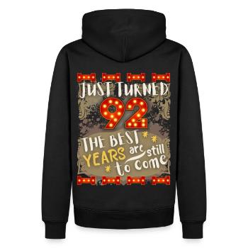 92. Geburtstag 92 Jahre alt Vintage-Design, Spruch - Männer Premium Bio Hoodie - Schwarz - Hinten - Nico (187cm)