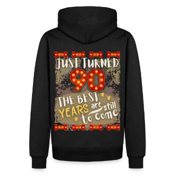 90. Geburtstag 90 Jahre alt Vintage-Design, Spruch - Männer Premium Bio Hoodie - Schwarz - Hinten - Nico (187cm)