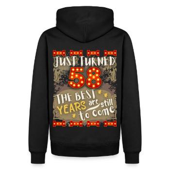 58. Geburtstag 58 Jahre alt Vintage-Design, Spruch - Männer Premium Bio Hoodie - Schwarz - Hinten - Nico (187cm)