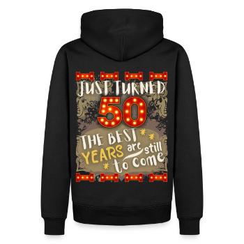 50ème anniversaire 50 ans design vintage, disant - Sweat à capuche Premium bio Homme - noir - Dos - Nico (187cm)