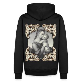Mutter-Maria, Mother-Mary mit Jesuskind, Christus - Männer Premium Bio Hoodie - Schwarz - Hinten - Nico (187cm)