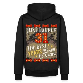 31ème anniversaire 31 ans design vintage, dicton - Sweat à capuche Premium bio Homme - noir - Dos - Nico (187cm)