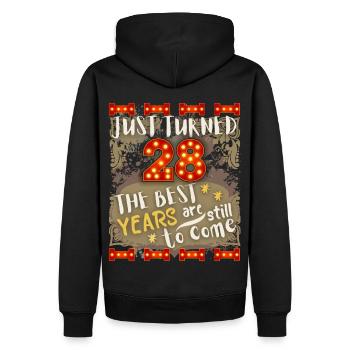 28. Geburtstag 28 Jahre alt Vintage-Design, Spruch - Männer Premium Bio Hoodie - Schwarz - Hinten - Nico (187cm)