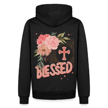 Blessed-by-Jesus, Blessed by Jesus Christ - Men’s Premium Organic Hoodie - black - Back - Nico (187cm)
