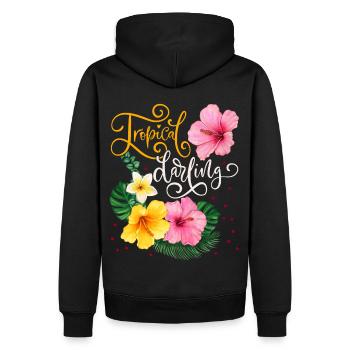Fleurs tropicales, Tropical Darling, Calligraphie - Sweat à capuche Premium bio Homme - noir - Dos - Nico (187cm)