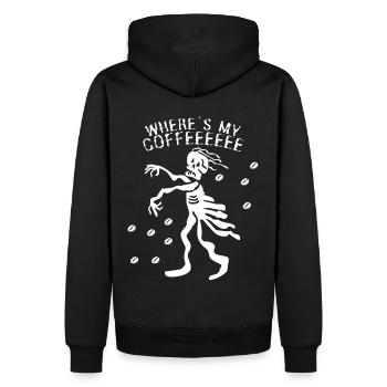 Kaffeetrinker Zombie lustiger Spruch, Morgenkaffee - Männer Premium Bio Hoodie - Schwarz - Hinten - Nico (187cm)