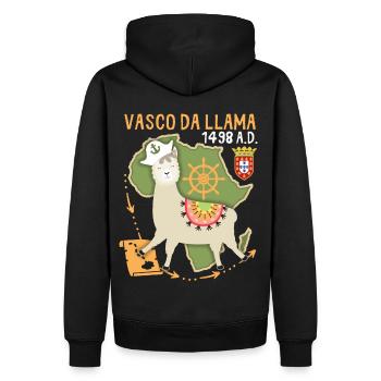 Lama-Llama, Vasco-Da-Gama, lustiger Spruch - Männer Premium Bio Hoodie - Schwarz - Hinten - Nico (187cm)