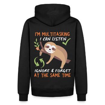 Faultier-Sloth, lustiger Spruch Multi-Tasking Faul - Männer Premium Bio Hoodie - Schwarz - Hinten - Nico (187cm)
