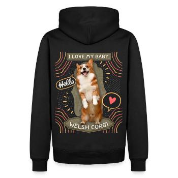 Chien Welsh-Corgi, dicton drôle - Sweat à capuche Premium bio Homme - noir - Dos - Nico (187cm)