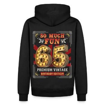 65ème anniversaire 65 ans Vintage-Retro Fun-Birthday - Sweat à capuche Premium bio Homme - noir - Dos - Nico (187cm)