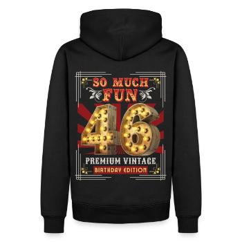 46ème anniversaire 46 ans Vintage-Retro-Fun-Anniversaire - Sweat à capuche Premium bio Homme - noir - Dos - Nico (187cm)