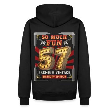 57ème anniversaire 57 ans Vintage-Rétro Fun-Anniversaire - Sweat à capuche Premium bio Homme - noir - Dos - Nico (187cm)