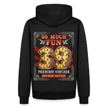 39ème anniversaire 39 ans Vintage-Retro-Fun-Anniversaire - Sweat à capuche Premium bio Homme - noir - Dos - Nico (187cm)