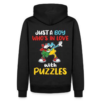 Nur ein Junge, der in rätselhaftes Tupfen -Puzzle - Männer Premium Bio Hoodie - Schwarz - Hinten - Nico (187cm)