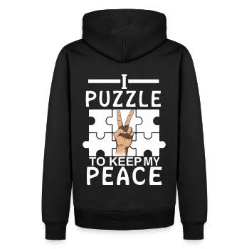 Ich rätsele, um mein Friedenszeichen lustig rätsel - Männer Premium Bio Hoodie - Schwarz - Hinten - Nico (187cm)