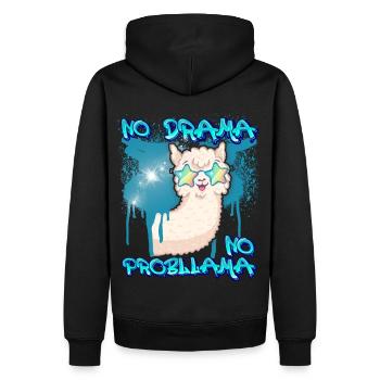 Lama-Llama, sans drame, dicton drôle, jeu de mots - Sweat à capuche Premium bio Homme - noir - Dos - Nico (187cm)